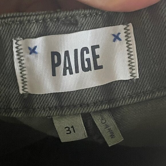 Paige Women's NWOT Vintage Ivy Green Raw Hem Mayslie Utility Jean Shorts Size 31 - Picture 3 of 8
